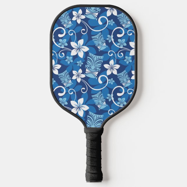 LUAU TIKI PATTERN (BRIGHT BLUE) PICKLEBALL PADDLE (Front)