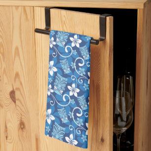 LUAU TIKI PATTERN (BRIGHT BLUE) TEA TOWEL