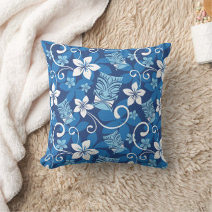 LUAU TIKI PATTERN (BRIGHT BLUE) THROW PILLOW