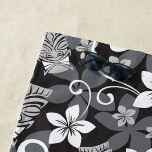 LUAU TIKI PATTERN (CHARCOAL) BEACH TOWEL