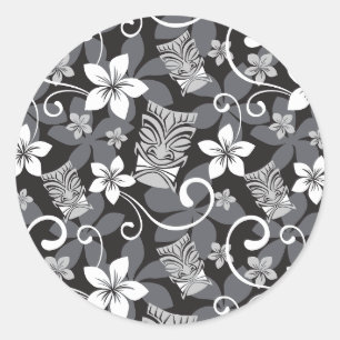 LUAU TIKI PATTERN (CHARCOAL) CLASSIC ROUND STICKER