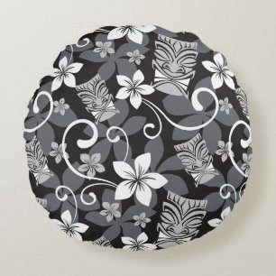 LUAU TIKI PATTERN (CHARCOAL) ROUND CUSHION