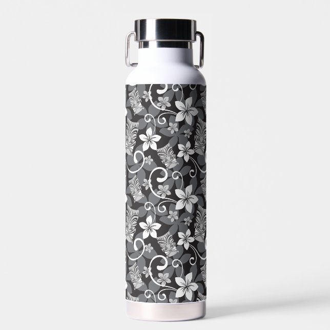 LUAU TIKI PATTERN (CHARCOAL) WATER BOTTLE (Front)