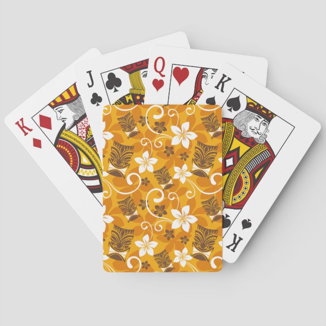 LUAU TIKI PATTERN IN ORANGE PLAYING CARDS (Back)