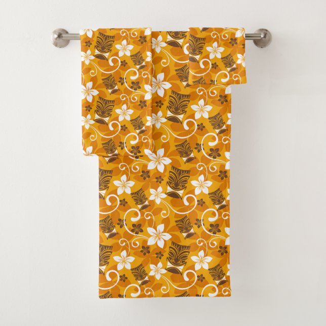 LUAU TIKI PATTERN (ORANGE) BATH TOWEL SET (Insitu)