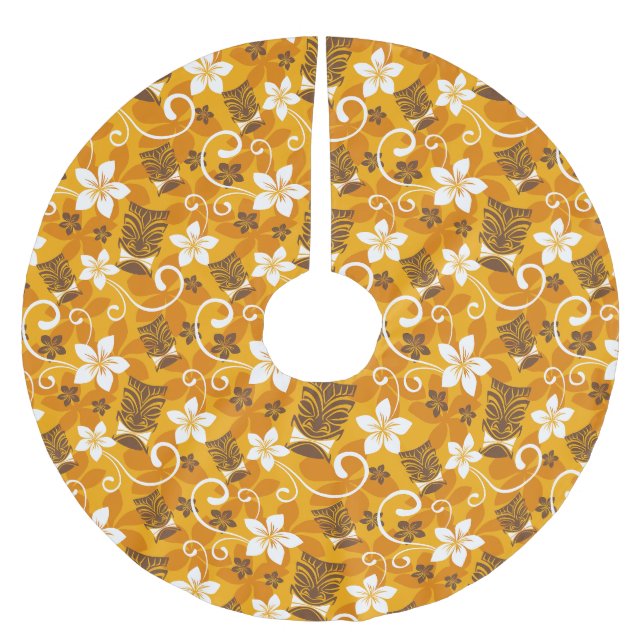 LUAU TIKI PATTERN (ORANGE) BRUSHED POLYESTER TREE SKIRT (Front)