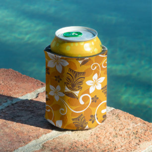 LUAU TIKI PATTERN (ORANGE) CAN COOLER