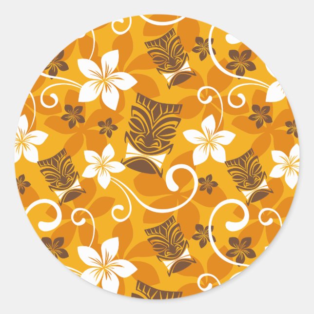 LUAU TIKI PATTERN (ORANGE) CLASSIC ROUND STICKER (Front)