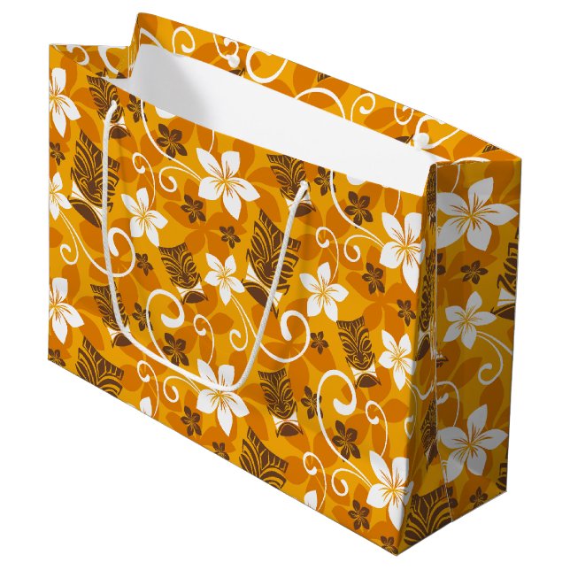 LUAU TIKI PATTERN (ORANGE) LARGE GIFT BAG (Front Angled)