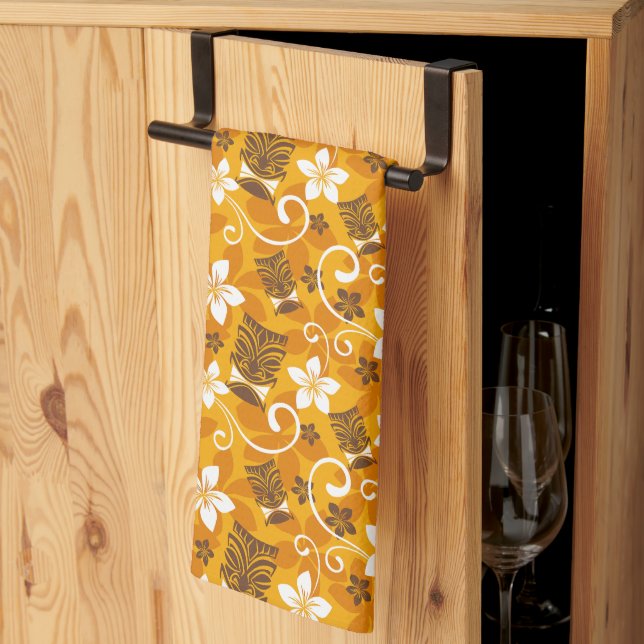LUAU TIKI PATTERN (ORANGE) TEA TOWEL (Thirds Fold)