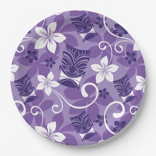 LUAU TIKI PATTERN (PURPLE) PAPER PLATE (Front)