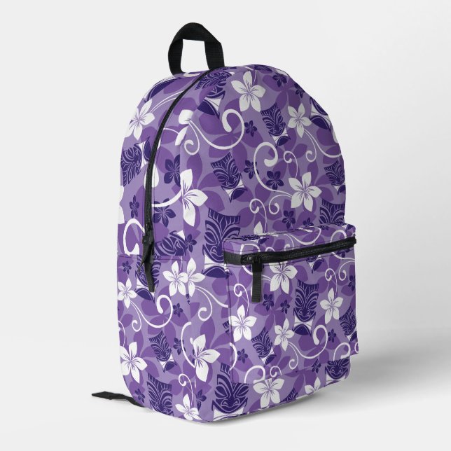 LUAU TIKI PATTERN (PURPLE) PRINTED BACKPACK (Back Corner Left)