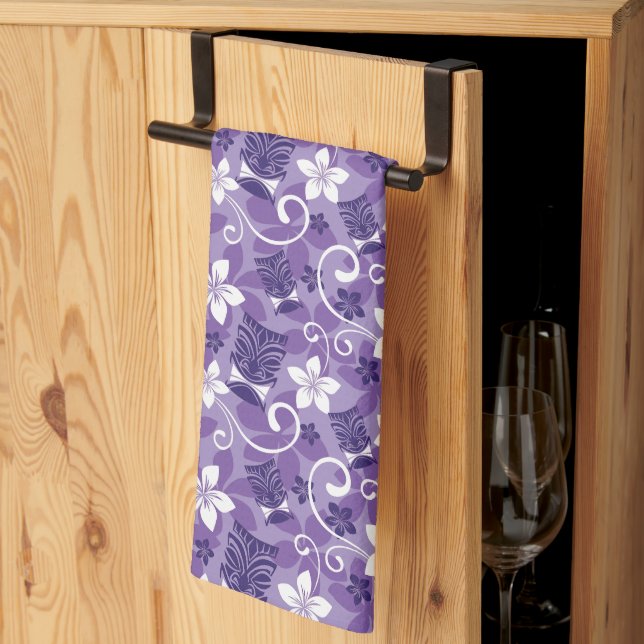 LUAU TIKI PATTERN (PURPLE) TEA TOWEL (Thirds Fold)
