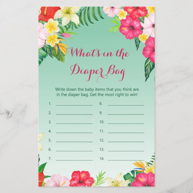 Luau Tropical Baby Shower Game PRINTED (Front)