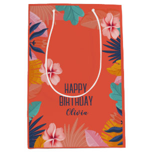 Luau Tropical Birthday – Custom Hawaiian Party  Medium Gift Bag