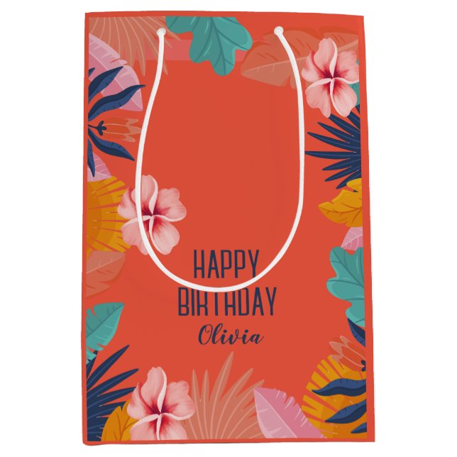 Luau Tropical Birthday – Custom Hawaiian Party  Medium Gift Bag (Front)