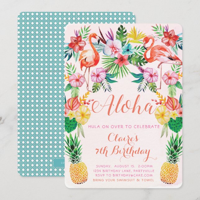 Luau Tropical Birthday Invitation (Front/Back)