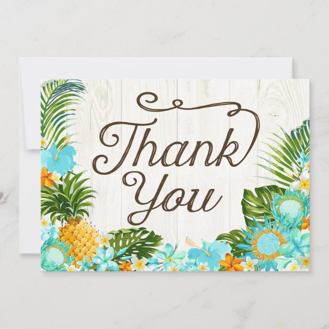 Luau Tropical Floral Beach Rustic Thank You Card (Front)