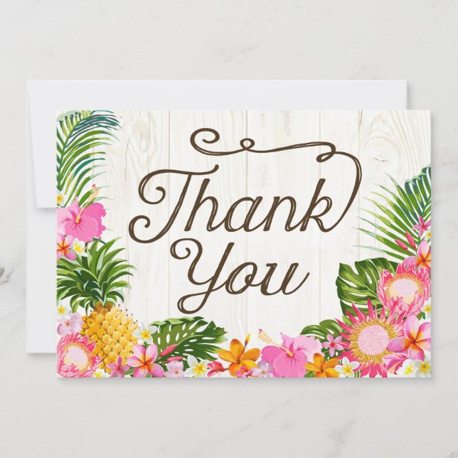 Luau Tropical Floral Beach Rustic Thank You Card (Front)