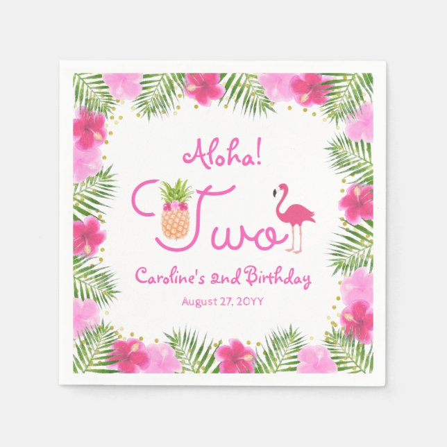 Luau Tropical Floral Girl 2nd Second Birthday Napkin (Front)