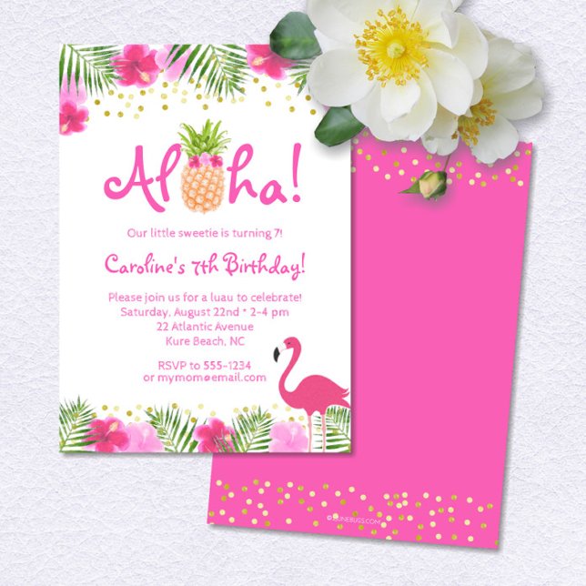 Luau Tropical Floral Girl Summer Birthday Invitation (Creator Uploaded)