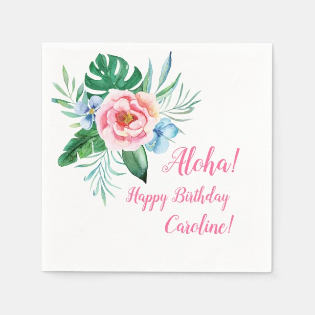 Luau Tropical Floral Hawaiian Bouquet Birthday Napkin (Front)