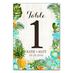 Luau Tropical Floral Rustic Wood Table Number