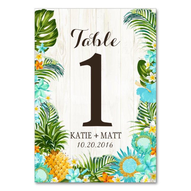 Luau Tropical Floral Rustic Wood Table Number (Back)