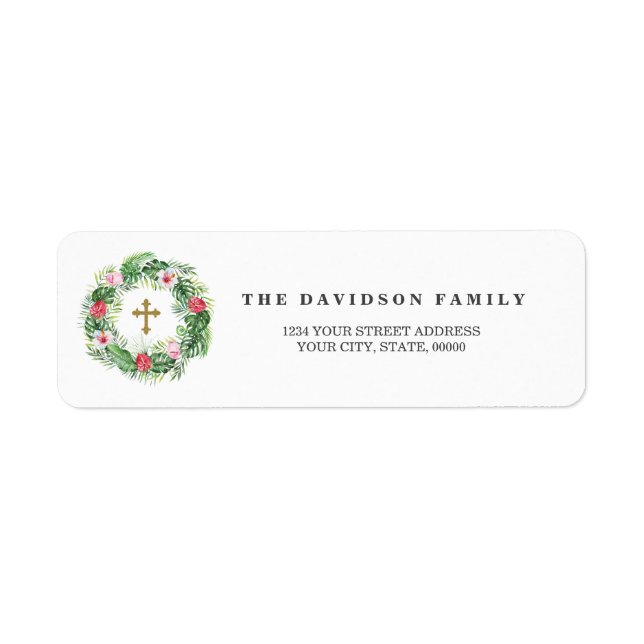 Luau Tropical Flowers Baptism Return Address (Front)