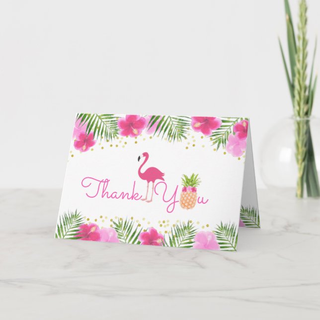 Luau Tropical Girl 1st First Birthday Thank You Card (Front)