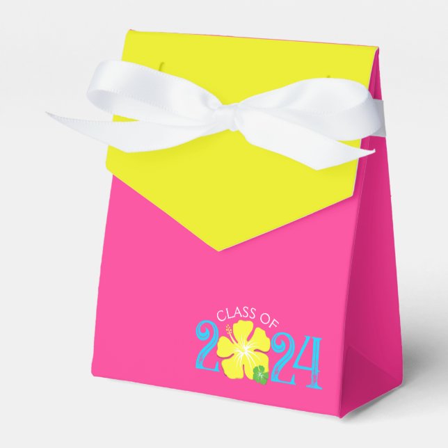 Luau Tropical Hibiscus Graduation Pink Favour Box (Front Side)