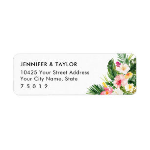 Luau Tropical Leaves Wedding Return Address Labels