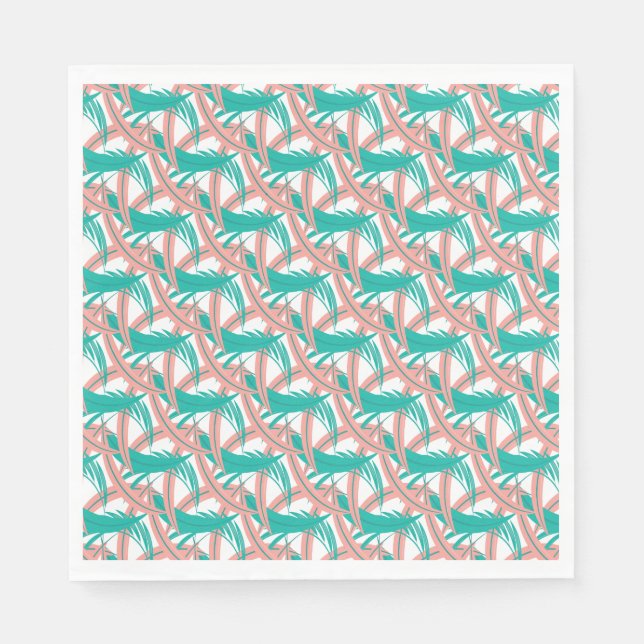 Luau Tropical Palm Leaves Coral Green Napkin (Front)