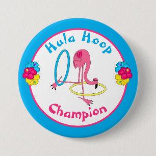 Luau Tropical Party Flamingo Hula Hoop Champion 3" 7.5 Cm Round Badge