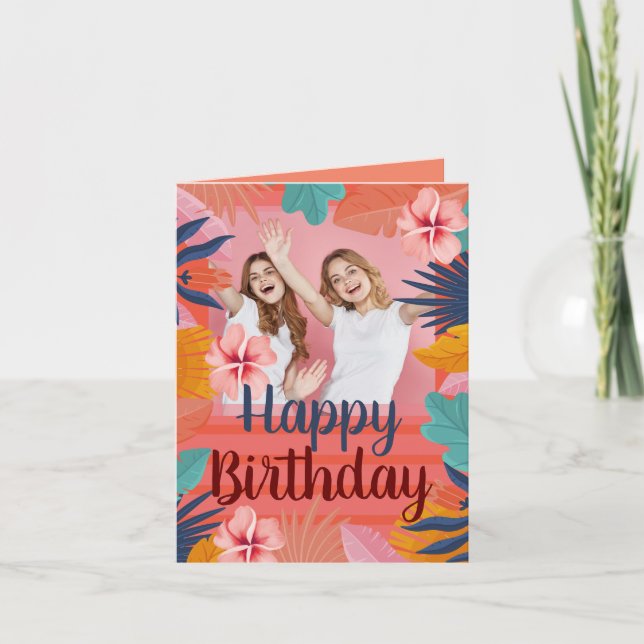 Luau Tropical Photo birthday Card (Front)