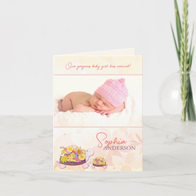 Luau Turtles Baby Girl Photo Birth Announcement (Front)