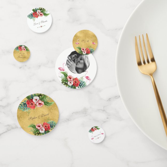 Luau Wedding Birthday Flamingo Floral Gold Confetti (Group)