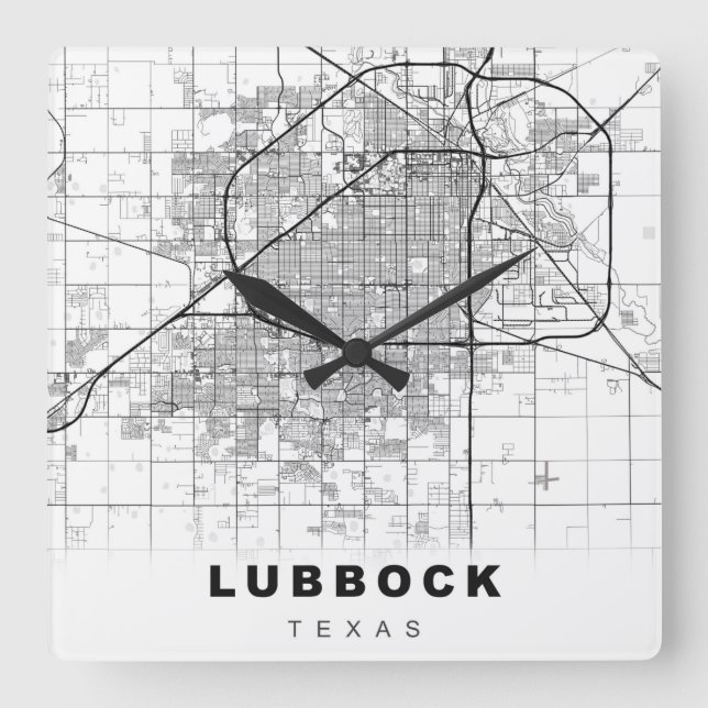 Lubbock Map Square Wall Clock (Front)