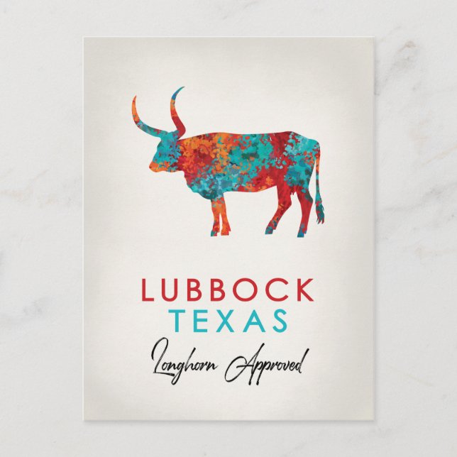 Lubbock Texas Colourful Longhorn Postcard (Front)