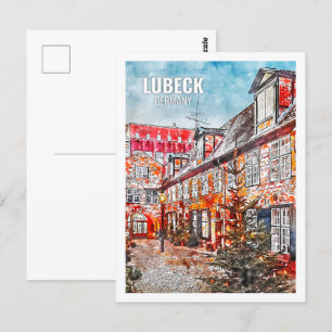 Lubeck Germany Famous Travel Place Watercolor Postcard