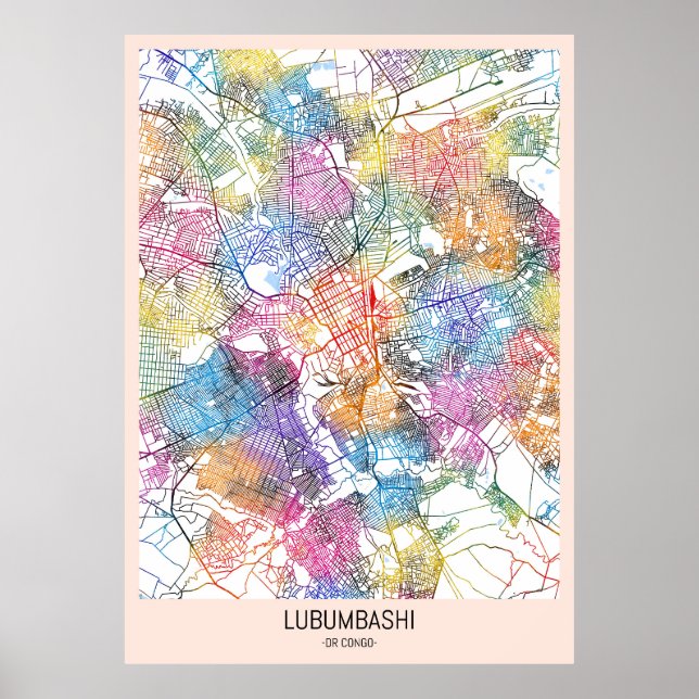 Lubumbashi DR Congo City Map Poster (Front)