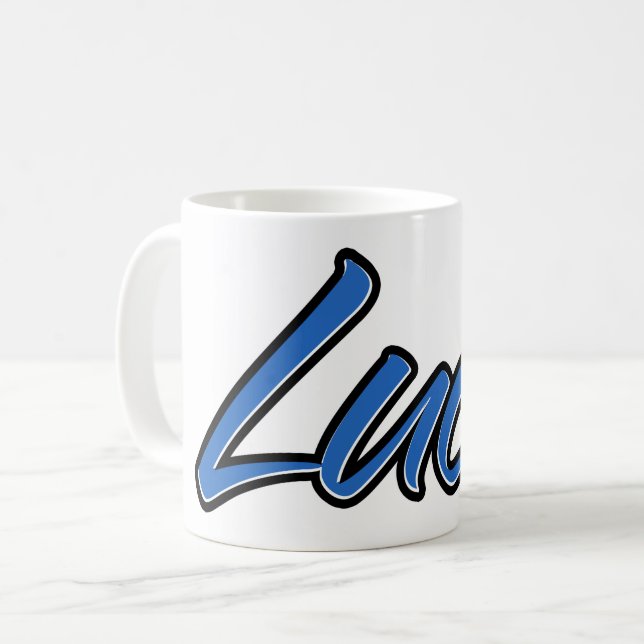 Luca First name name blue cup coffee cup (Front Left)