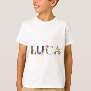 LUCA Name Art With Flowers Embroidered T-Shirt