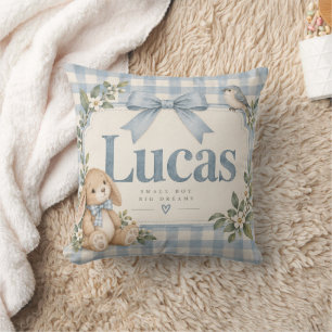 Lucas Blue Gingham Bunny Nursery Pillow