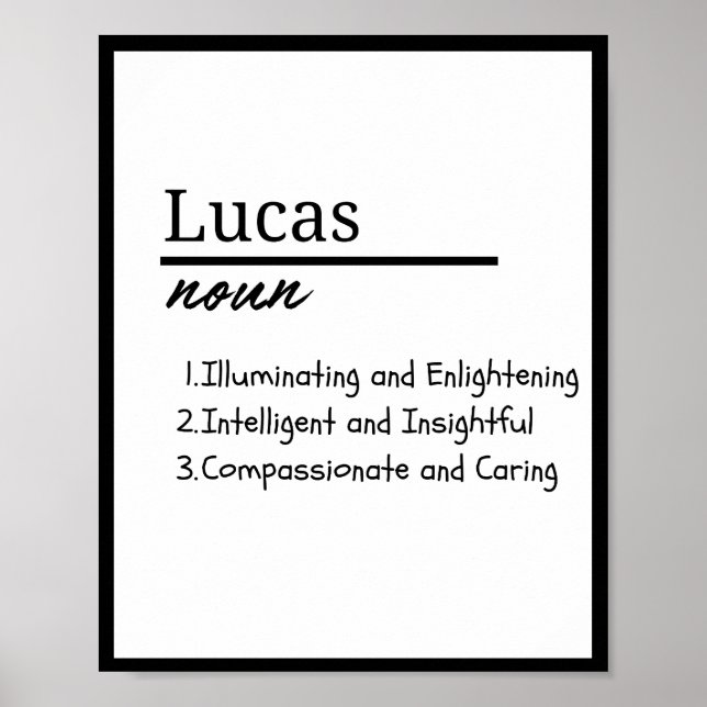Lucas, Boy Personalised Name Definition Poster (Front)