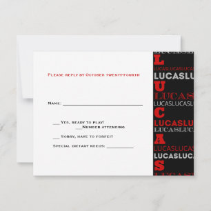Lucas Cool Modern Bar Mitzvah RSVP Red Black Card