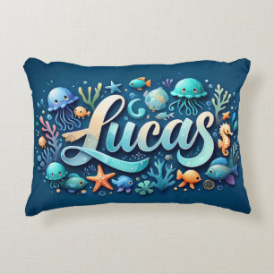 Lucas Name Ocean Theme Decorative Sea Life Decorative Cushion