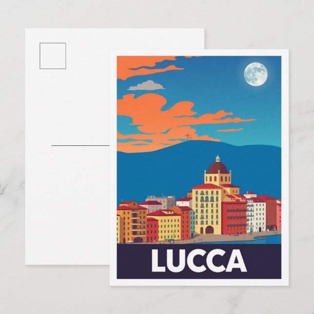 Lucca Italy Art Vintage Travel Illustration Postcard (Front/Back)