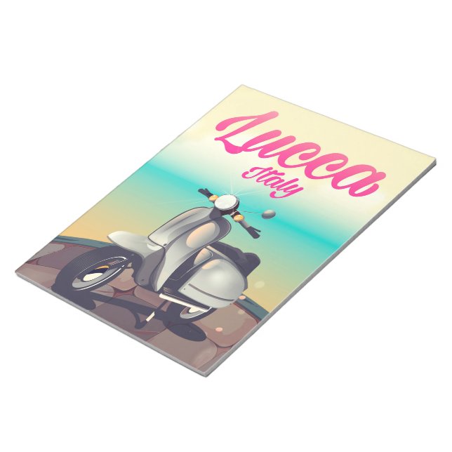 Lucca Italy Scooter travel poster print. Notepad (Angled)