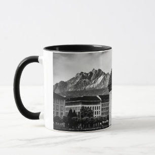 Lucerne city chapel bridge black/white photo mug
